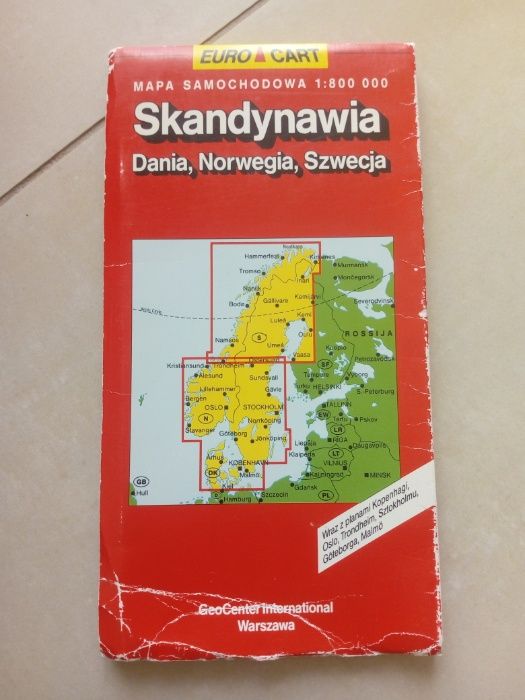 Mapa samochodowa Skandynawia Dania Nrowegia Szwecja stara