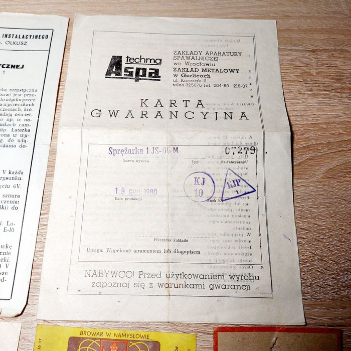 Etykiety, instrukcje, karty gwarancyjne PRL