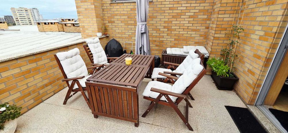 Mesa exterior extensível + cadeiras + almofadas + capa protetora -IKEA