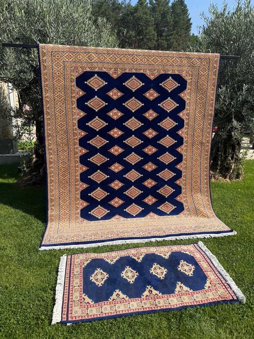 Dwa nowe kaszmirowe + jedwab DYWANY Pakistan Buchara 260x200 i 140x72