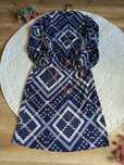 granatowa sukienka midi M&S w kwiaty geometryczna w talii elegancka 36