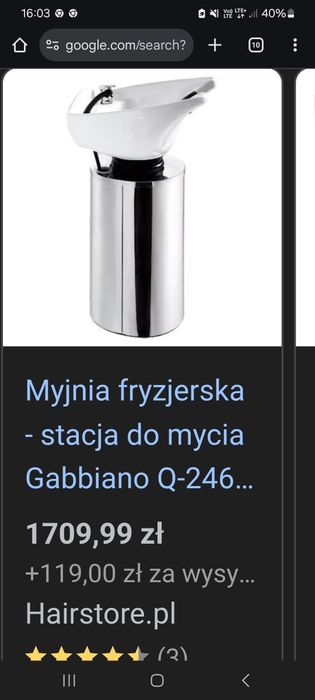 Myjka fryzjerska stacja do mycia Gabbiano z fotelem