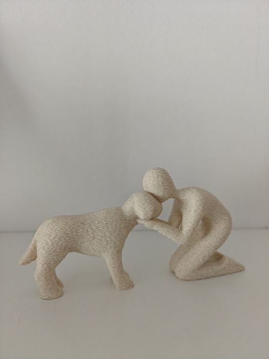 Estatuetas Decoração Cão Homem Mulher Ligação Amor