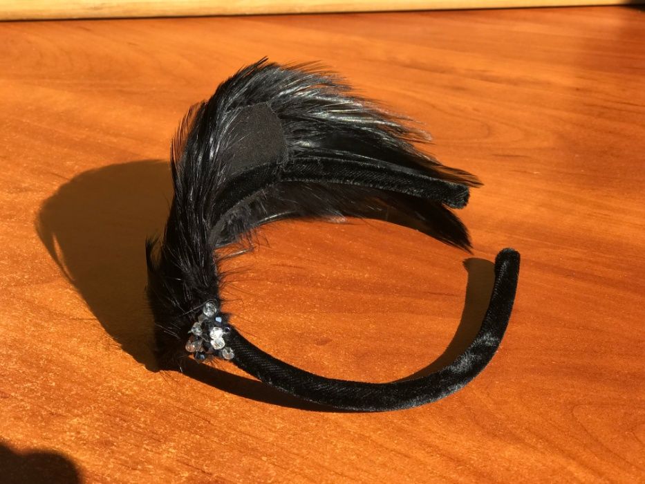 Обруч для волос ободок на голову с перьями бархат