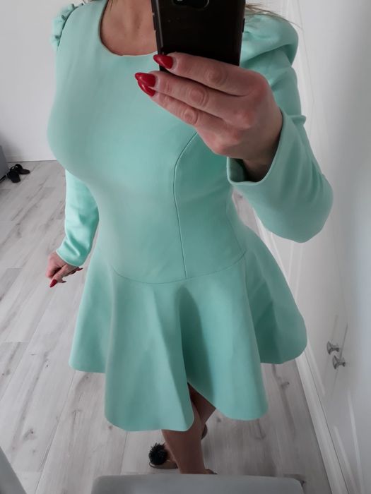 Simple sukienka r L rozkloszowana koktajlowa kolor Tiffany miętowy