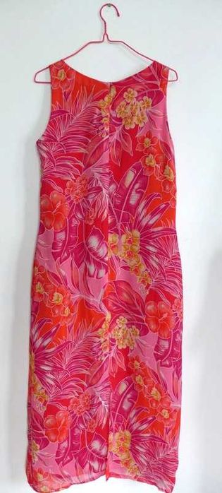 Real Vintage modowa perełka długia sukienka 36 S 100% wiskoza tropical
