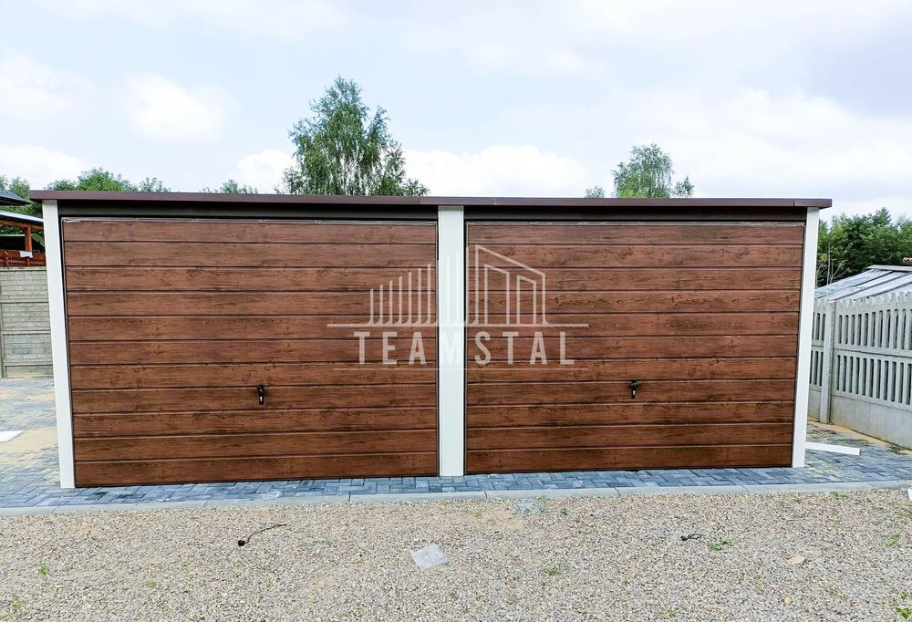 GARAŻ BLASZANY 6m x 6m poziom spad tył 2x Brama  drzwi TS252