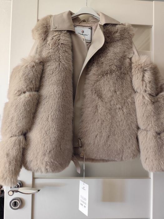 Kurtka damska ocieplana z ekoskóry z misiem