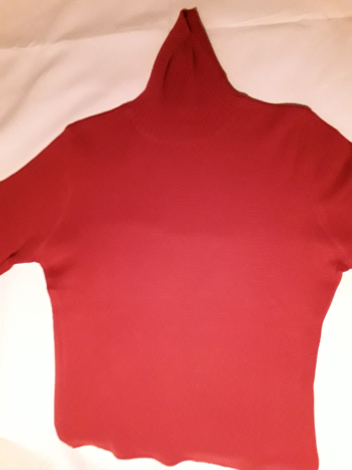 Camisola vermelha de malha com manga comprida e gola alta