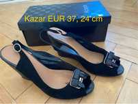 Kazar sandały buty sandałki na koturnie czarne 37 24 cm skóra