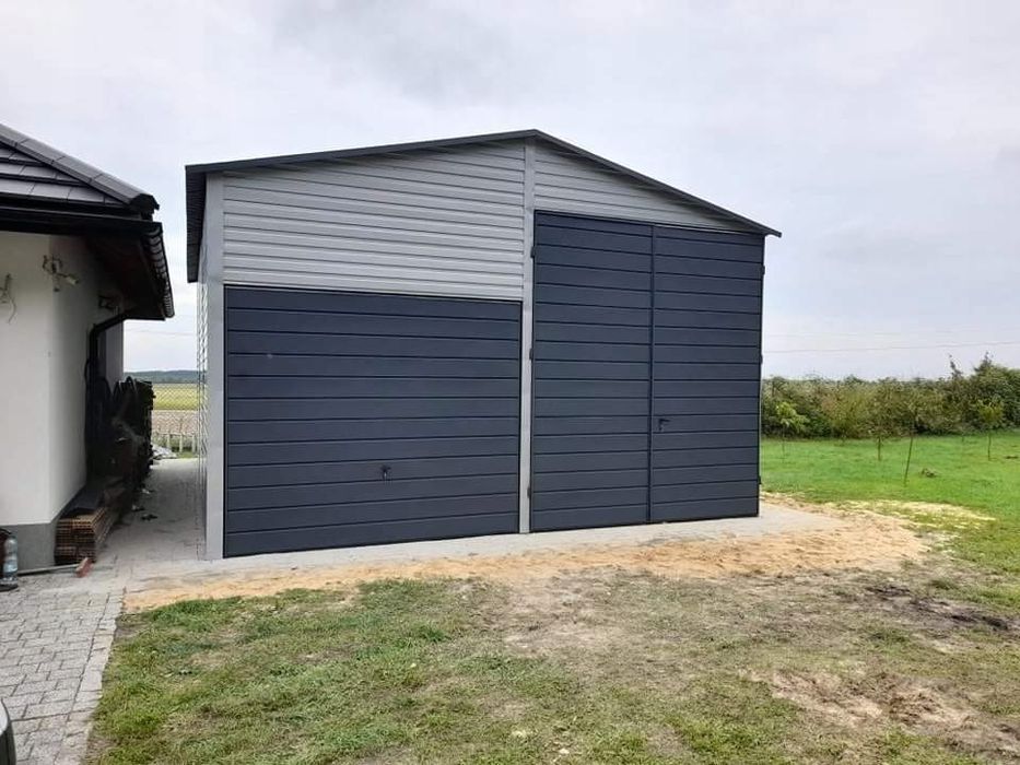 Hala stalowa 6x8 m - Dach dwuspadowy, Bramy dwuskrzydłowa i uchylna, A