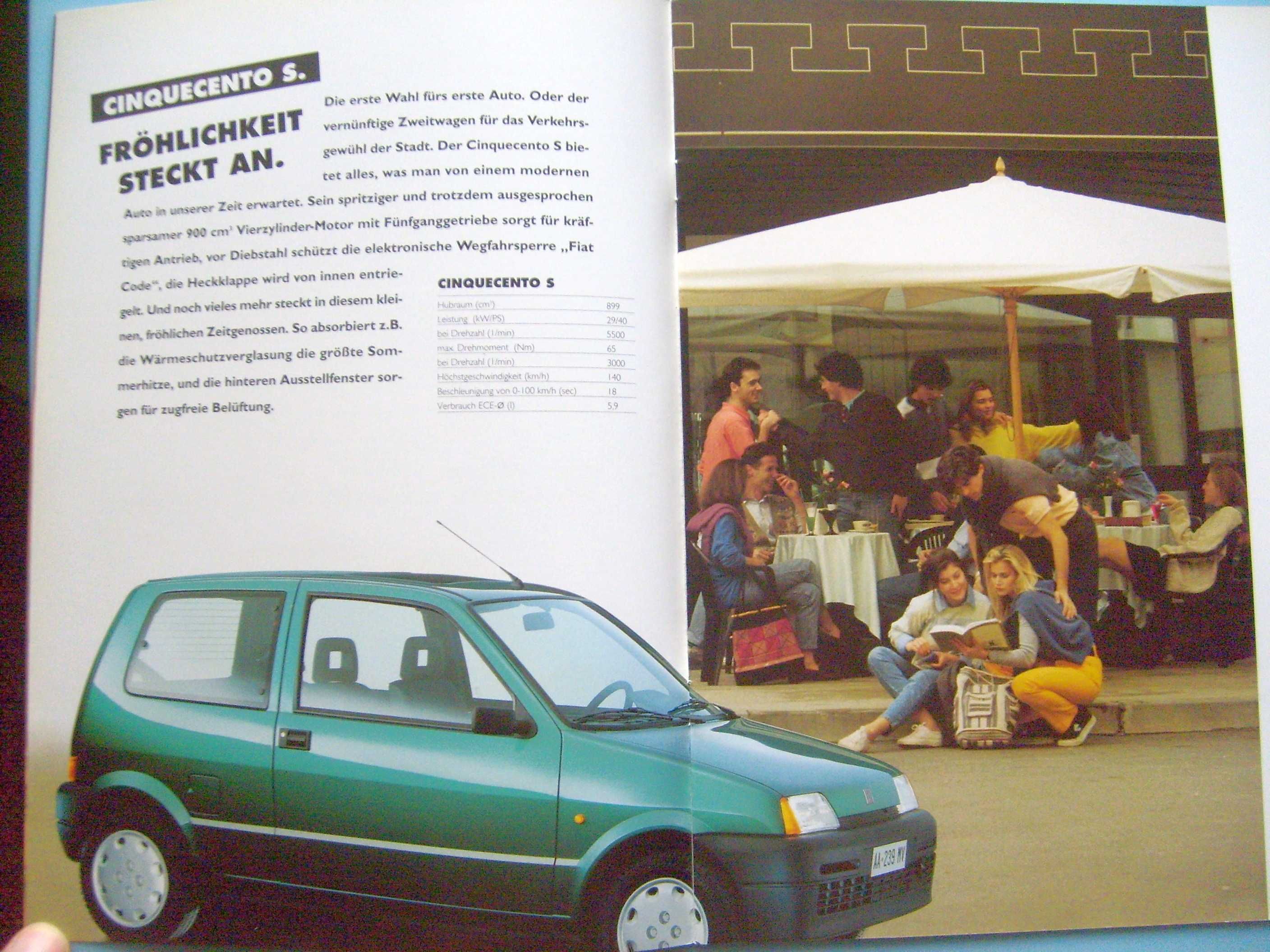 FSM FIAT Cinquecento S / SX / SPORTING *1995 prospekt 26 str. IDEAŁ