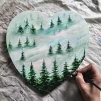 Las we mgle obraz ręcznie malowany na płótnie