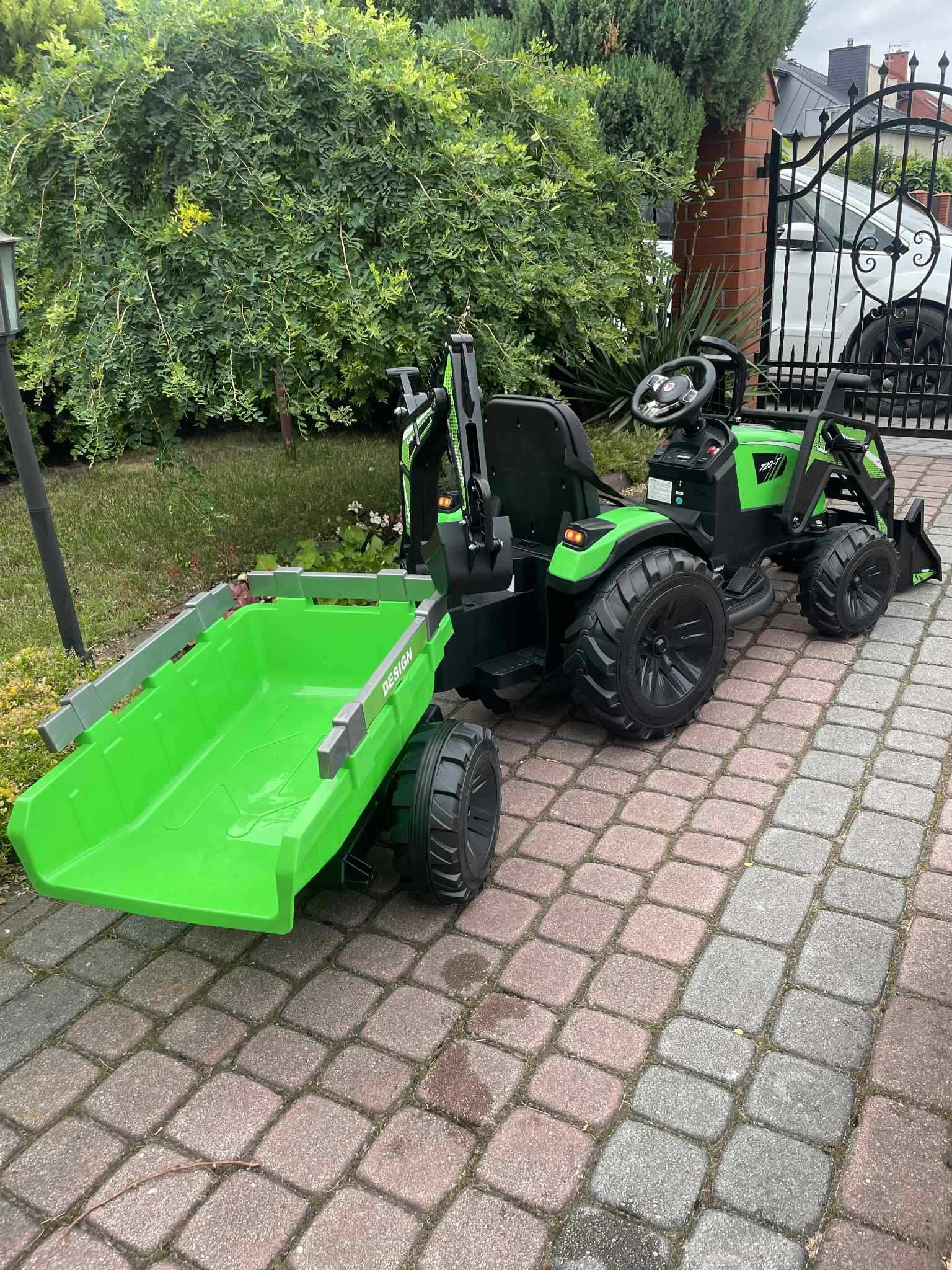 TRAKTOR na Akumulator Dla Dzieci 400W 24V Przyczepka Spychacz Koparka