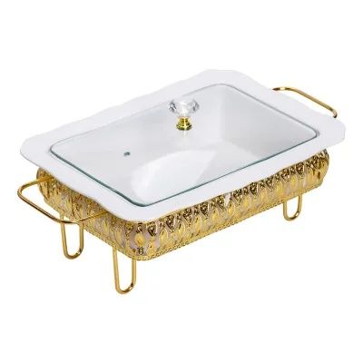 Мармітниця порцелянова 1.5 л прямокутна на металевій підставці, білий