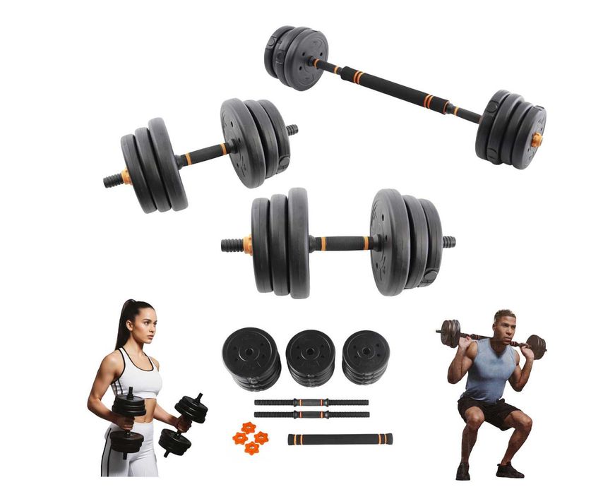 Hantle bitumiczne 2x regulowane 2x10kg zestaw ze sztangą kompozytowe