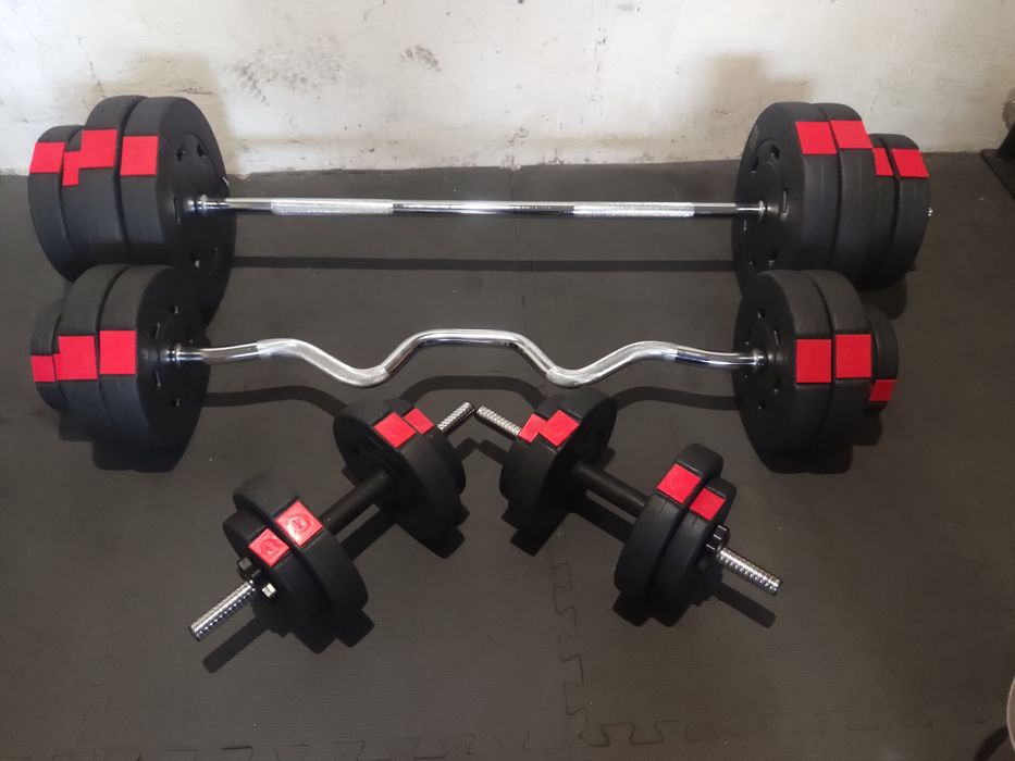 Zestaw do ćwiczeń 100kg obciążenia gryf prosty łamany możliwość transp