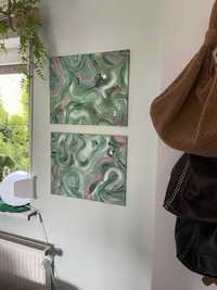 Obraz 2szt malowane ręcznie farbami Acrylic zieleń&róż 50x40 cm
