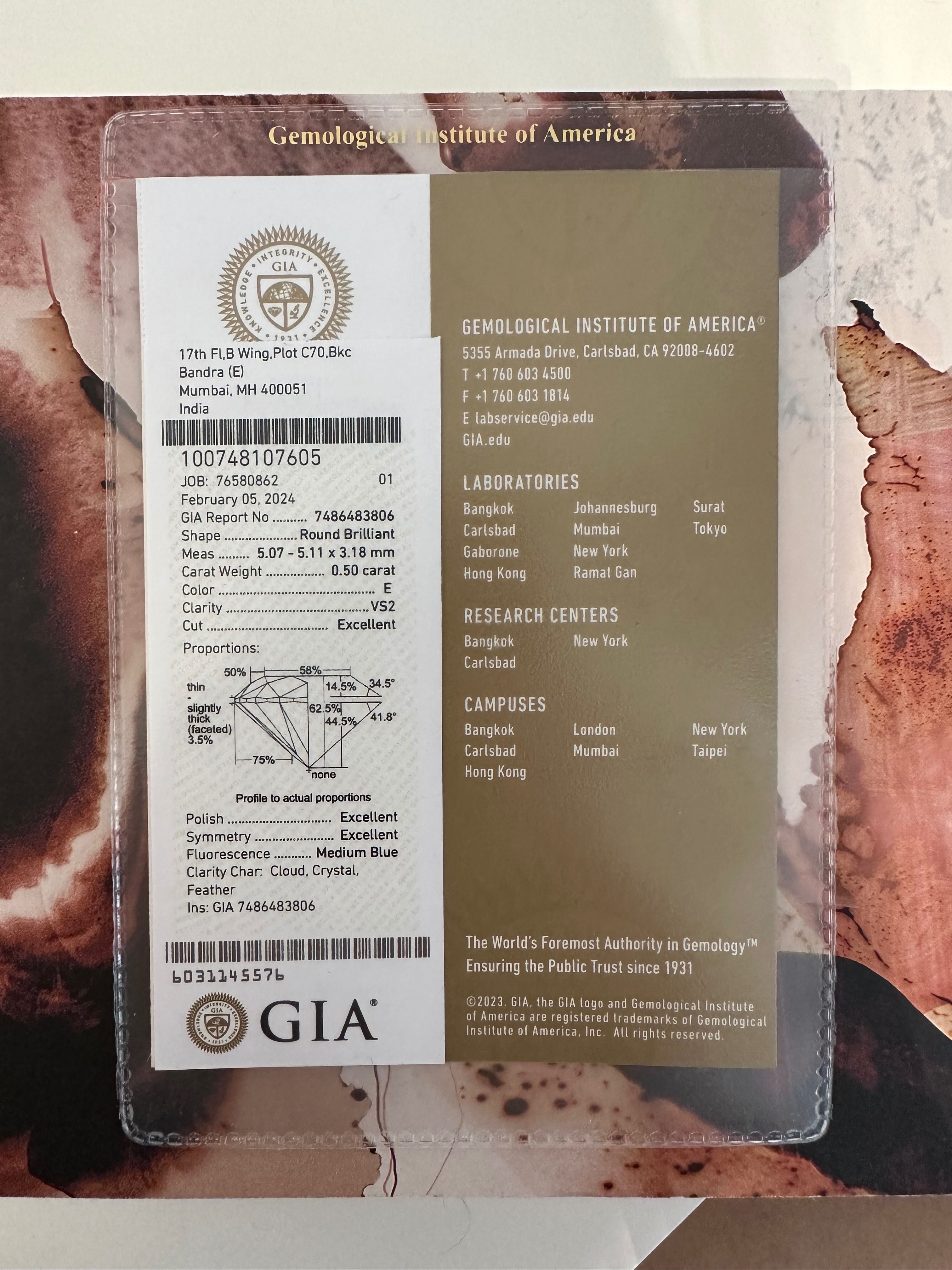 Nowe zaręczynowy pierścionek z diamentem 0.5 ct E/vs2 GIA