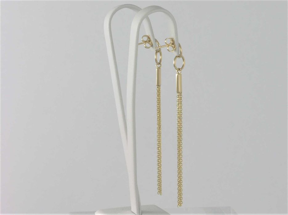 Czarujące złote kolczyki wiszące próby 585 na sztyft z łańcuszkami