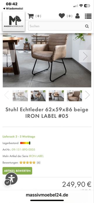 Krzesło fotel skóra massivemoebel 4 szt