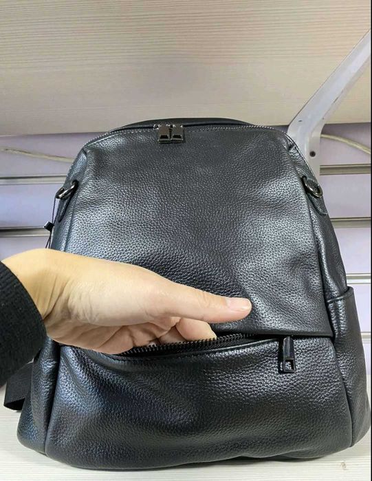 Фото реальні! Зручний шкіряний рюкзак жіночий чорний