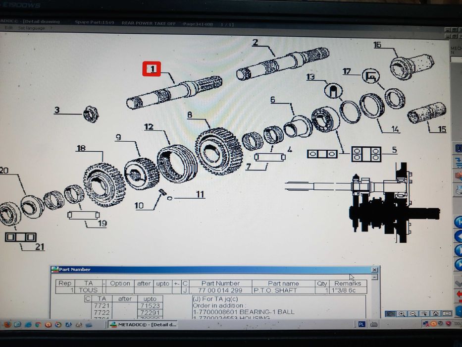 Wałek przekaźnika końcówka WOM PTO RENAULT seria 12/14/32/34 L-298mm