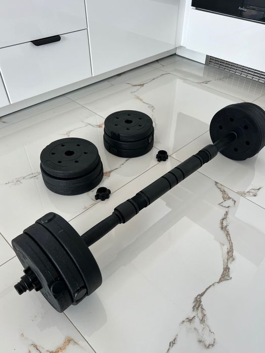 20 KG Zestaw Hantle hantelki z Łącznikiem + Sztanga 2w1 bitumiczne