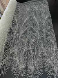 Тканина для весільних суконь колір срібло .білий .з три д принтом