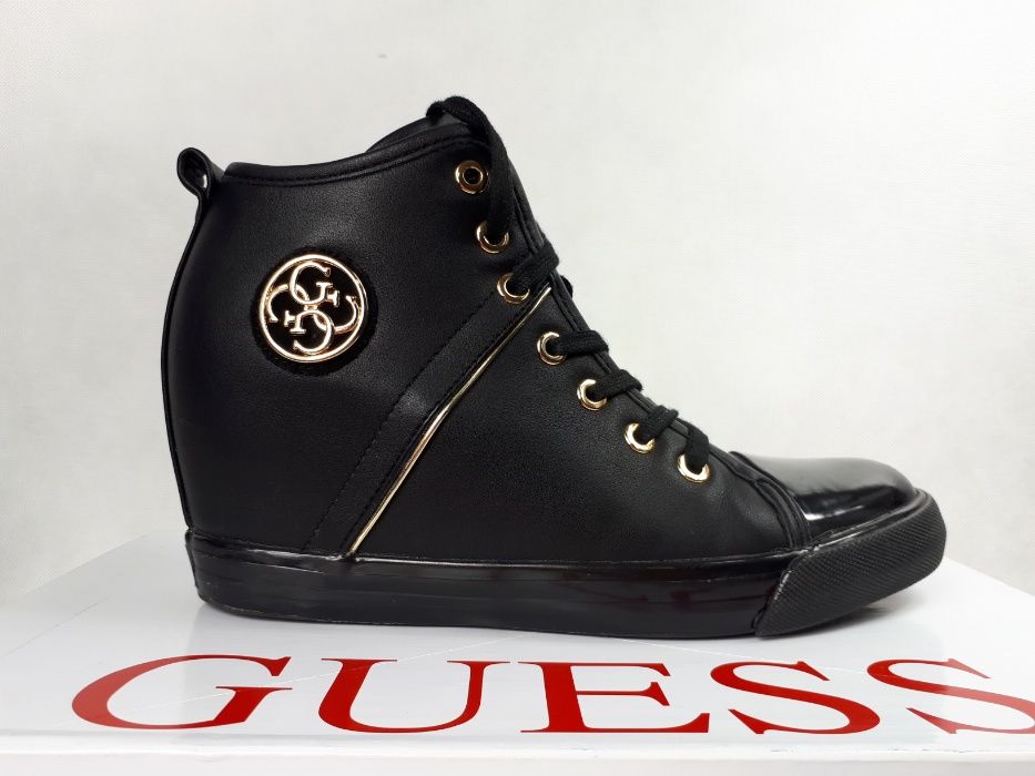 Sneakersy czarne GUESS platforma złote logo botki oryginalne 39