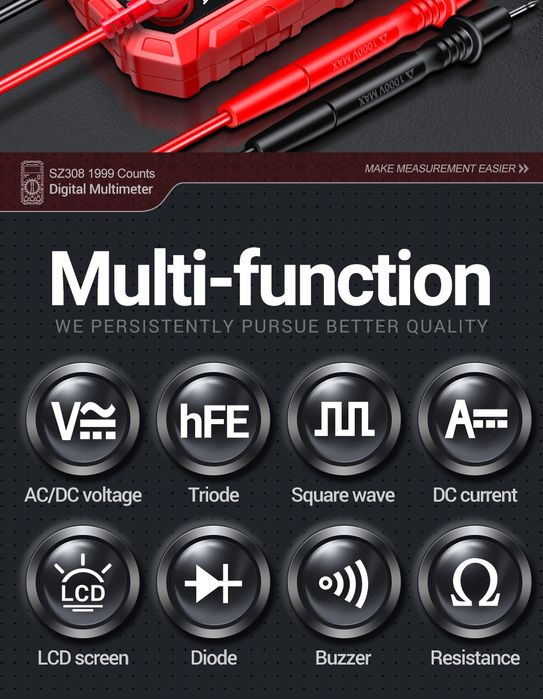 Profesjonalny miernik cyfrowy multimetr prądu napięcia tester czerwony