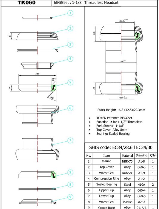 TOKEN TK060 - Stery 1.1/8 -34-41mm Dwa Ustawienia