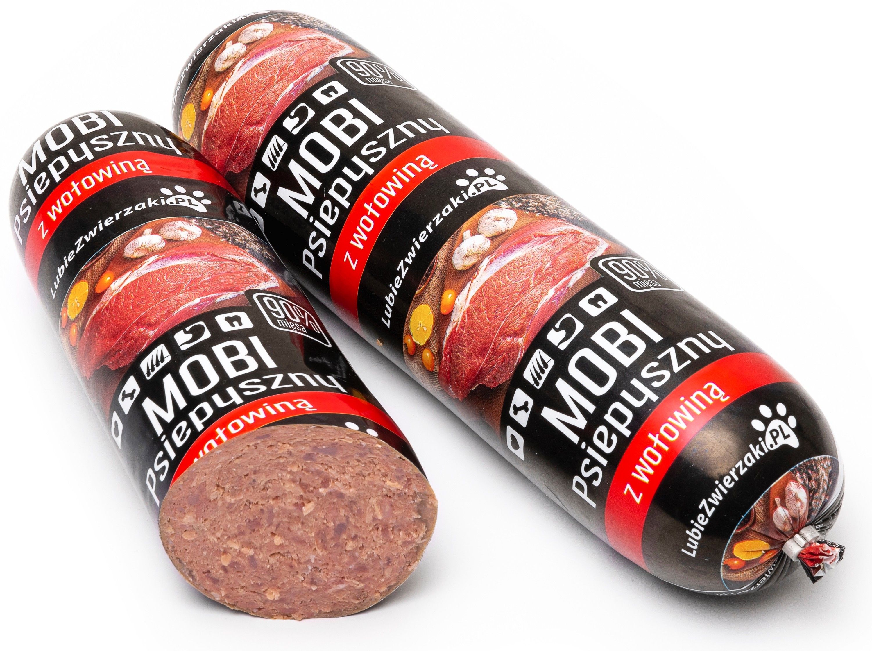 Mokra karma baton dla psa MOBI 90% mięsa wołowina 1kg - 10 sztuk