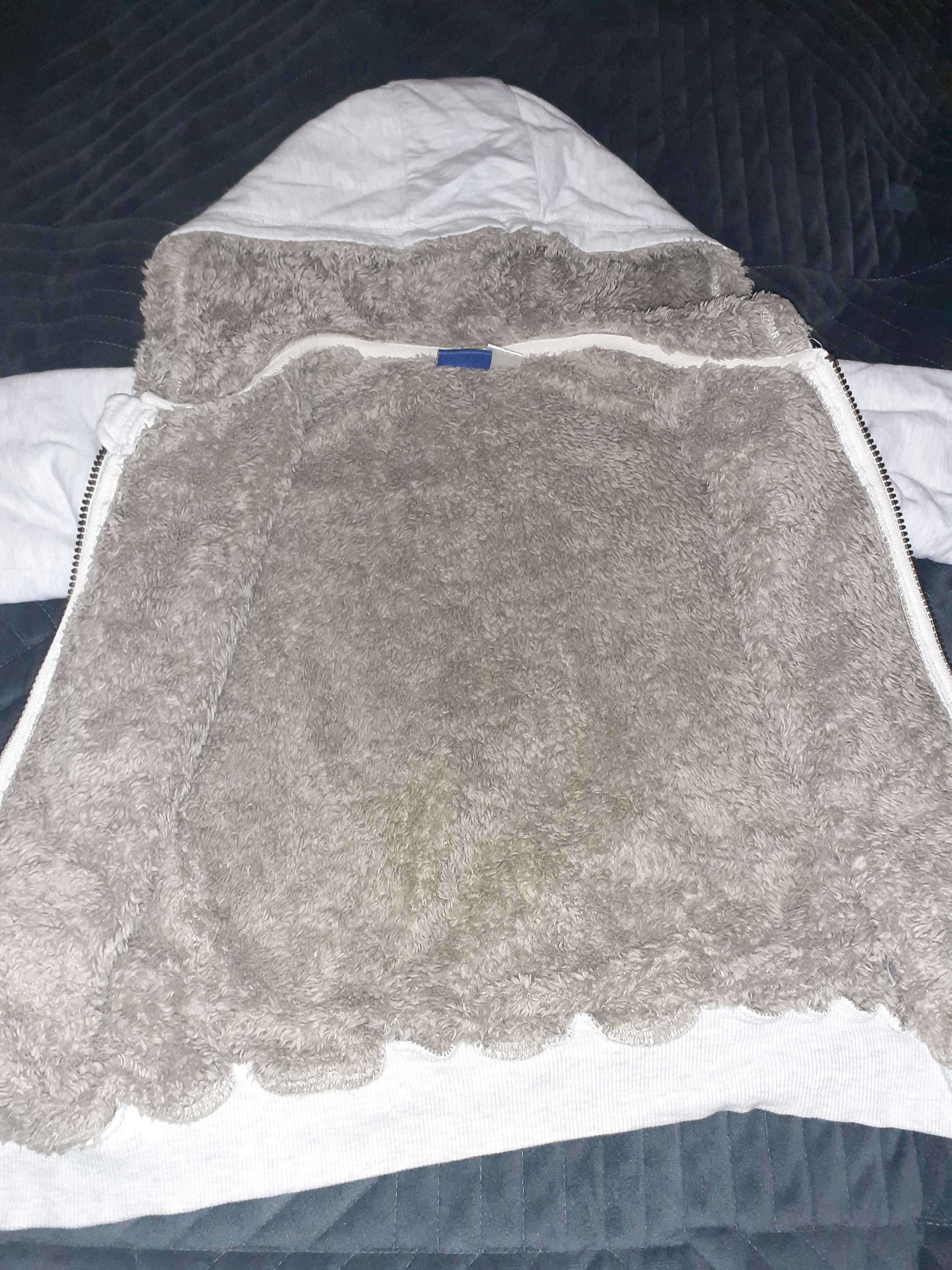 Ciepła bluza bawełniana z kapturem, na miśku, roz 110/116 4-6 lat