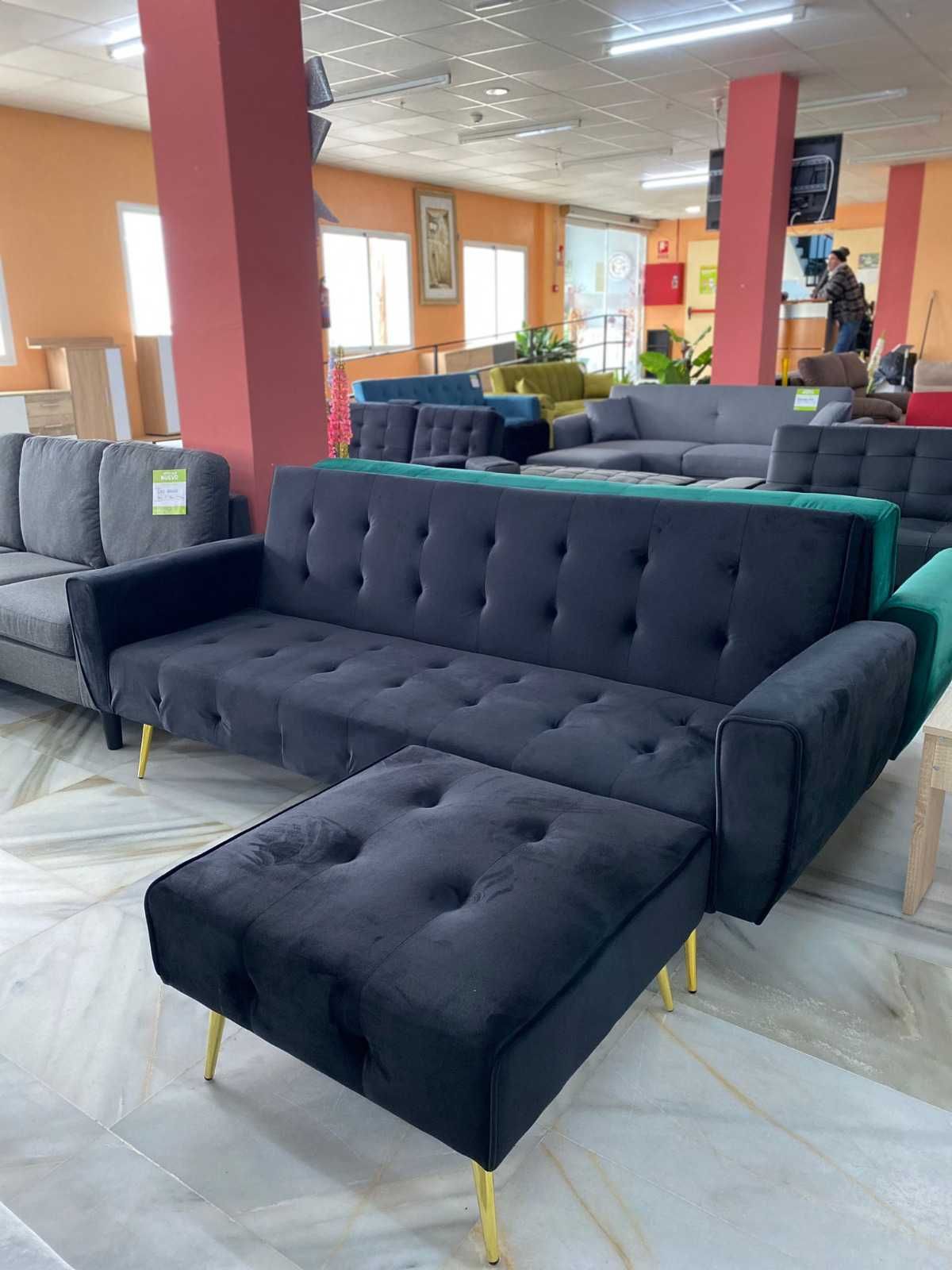 Portes grátis - Sofá-cama + puffs - Pagamento na  entrega