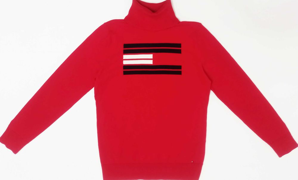 TOMMY HILFIGER Oryginalny! Damski Golf Sweter Sweterek Czerwony Bluzka