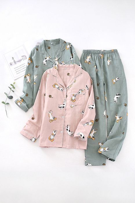 Piżama damska dwuczęściowa wzór kotki