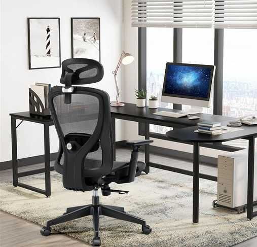 Ergonomiczne krzesło biurowe, z regulowanym zagłówkiem