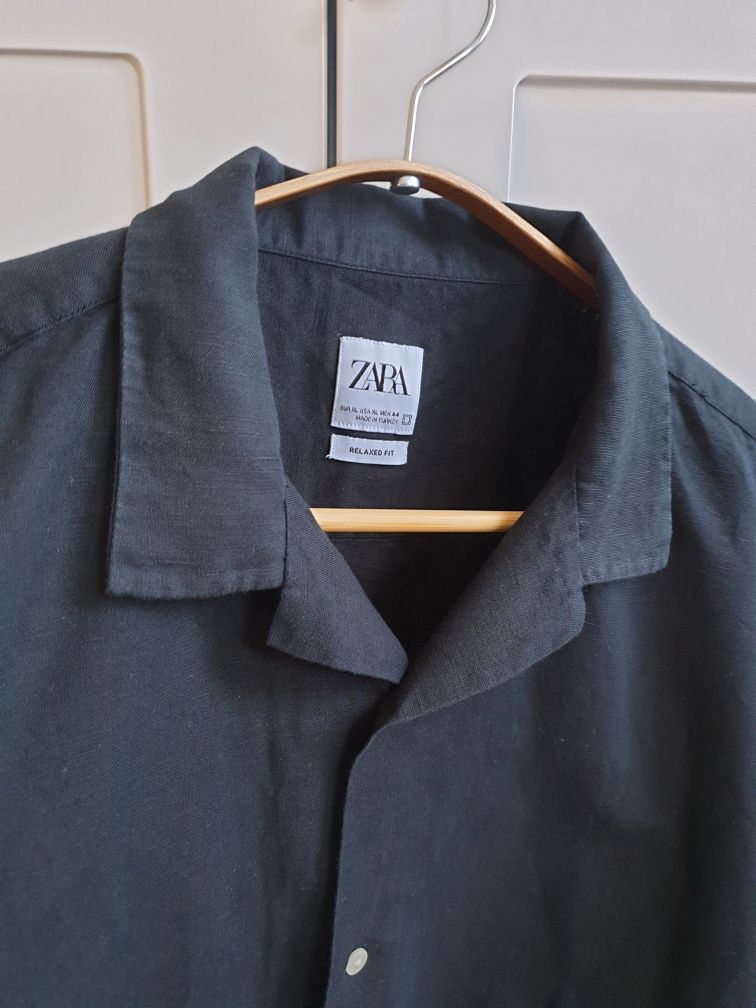 Czarna koszula lniana Zara XL męska