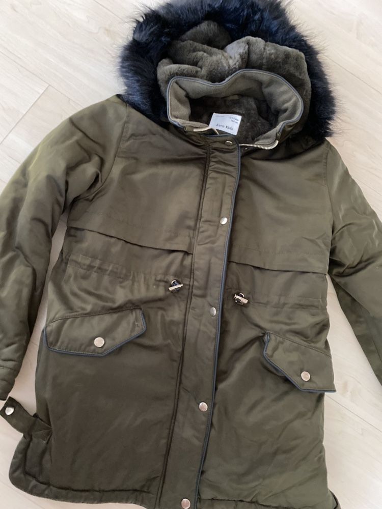 Zara Girls Parka kurtka zimowa ocieplana kożuszek kaptur 164 cm