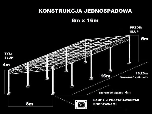 Konstrukcja skręcana wiata rolna garaż (16m x 8m) Hala Magazyn Blaszak