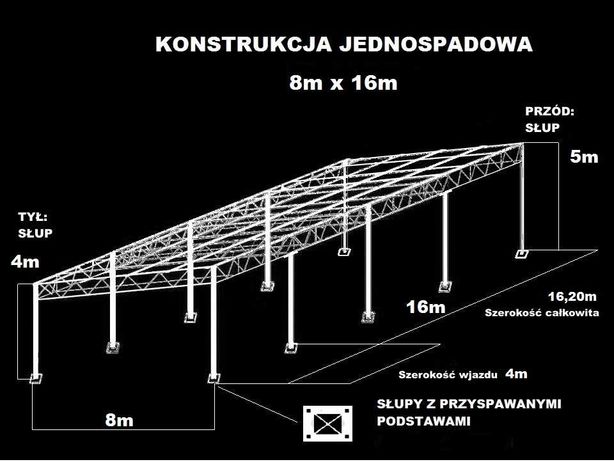 Konstrukcja skręcana wiata rolna garaż (16m x 8m) Hala Magazyn Blaszak