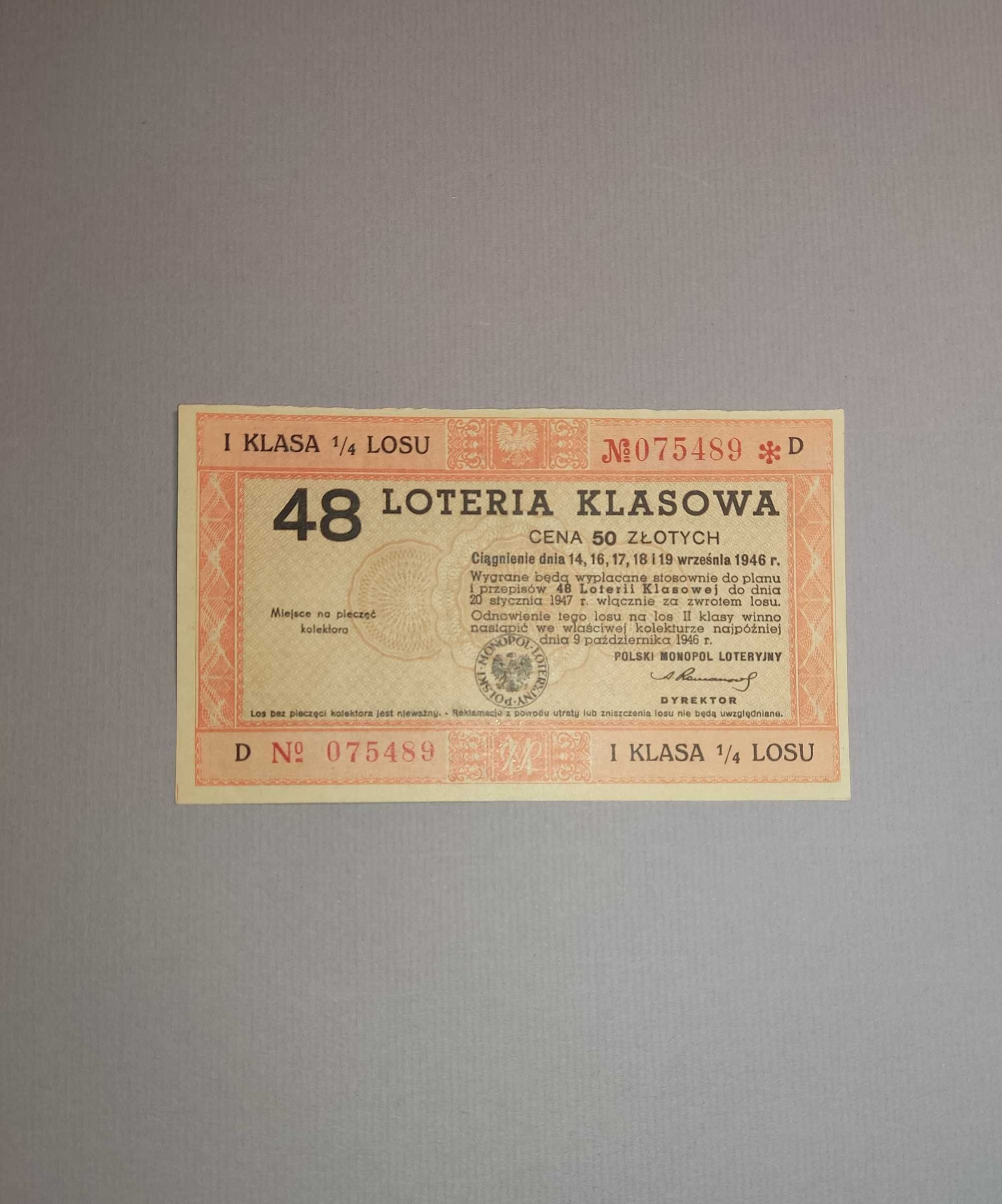 Loteria Klasowa - Polski Monopol Loteryjny / 1946 r.