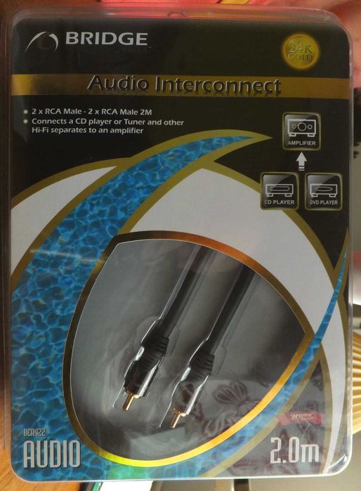Przewody audio 2 metry, z pozłacanymi końcówkami. Nowe.