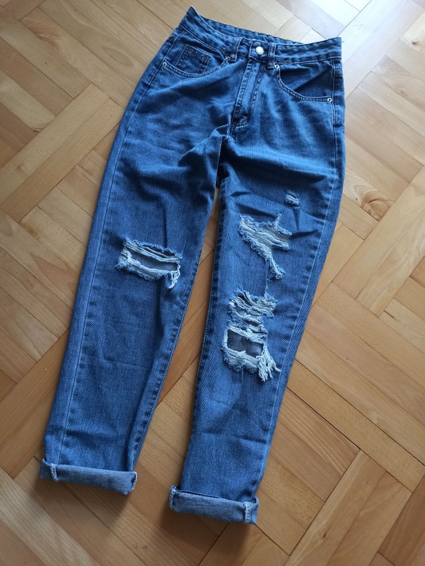 Spodnie mum fit dżinsy baggy z dziurami S boyfriend