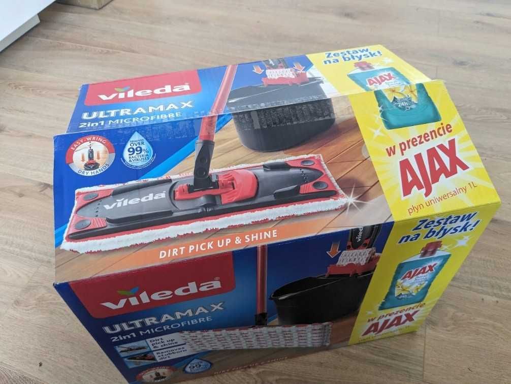 Mop Płaski Wiadro Zestaw Vileda Nowy Nieużywany 13l