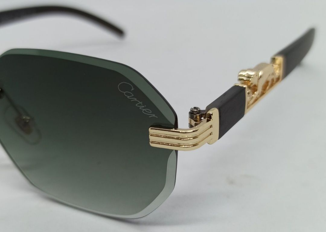 Cartier очки унисекс серо зеленый градиент безоправные с золот ягуаром