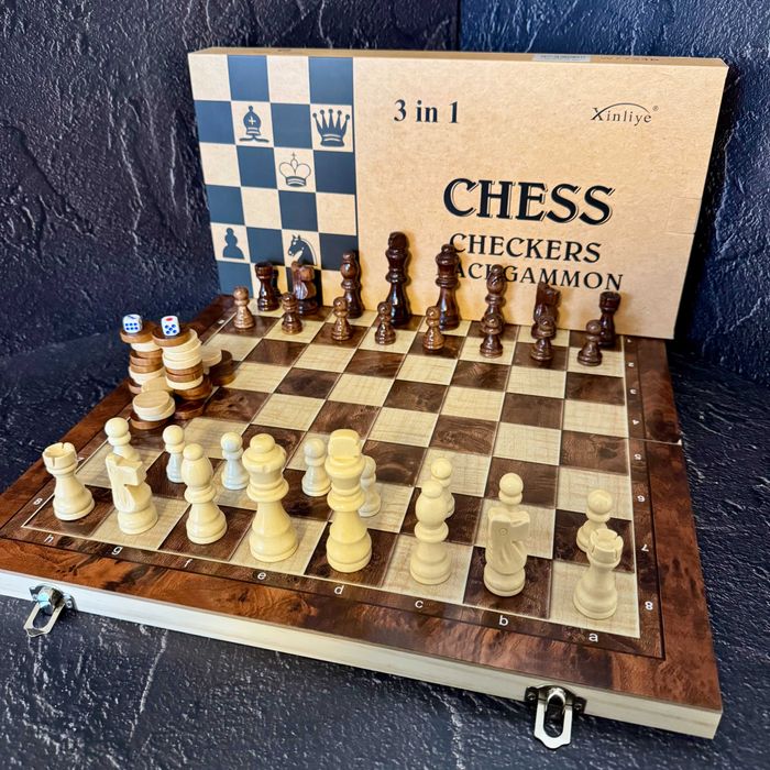 Набор шахматы, шашки, нарды 3 в 1 W7724B (доска 39x39 см)