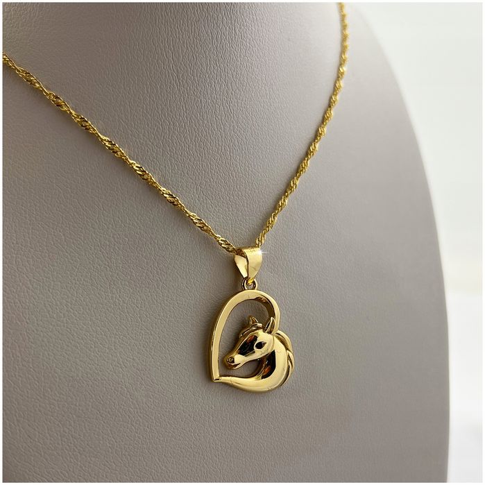 Złoty Naszyjnik Koń Konik Pr. 925 Łańcuszek Zawieszka + Róża Led W Szk