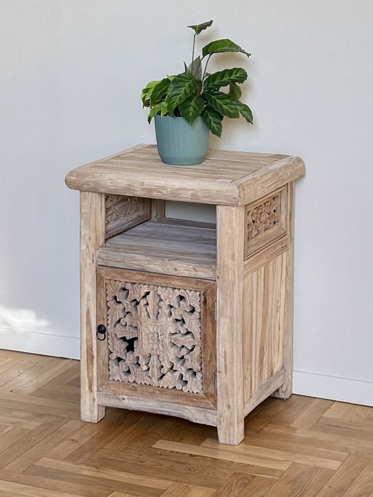 Szafka surowe drewno tekowe nakastlik RTV nocna jasna boho gramofon